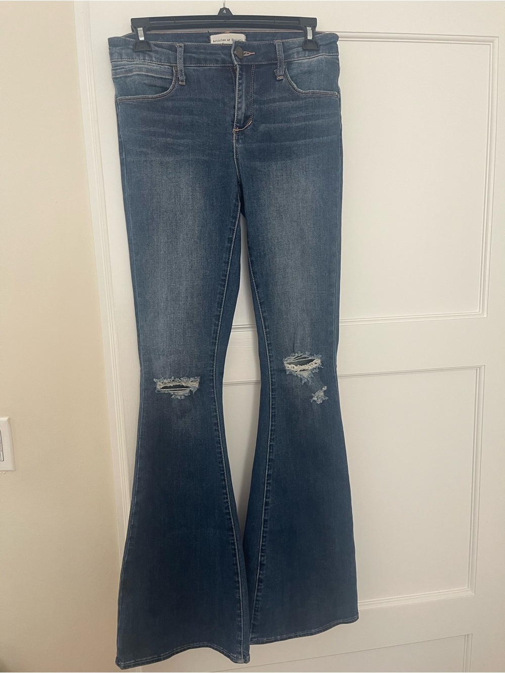 Articles of Society Distressed Dark Blue Flare Jeans